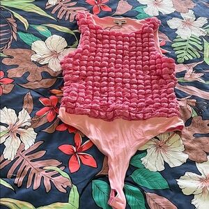 Pink popcorn style thong sleeveless bodysuit new